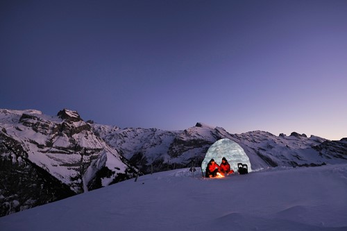 engelberg iglu sunset view on slopes